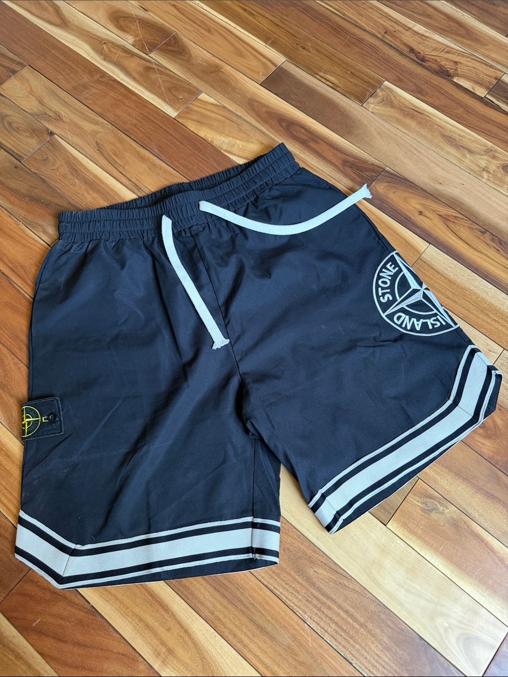 Stone Island Black Athletic Shorts with White Trim